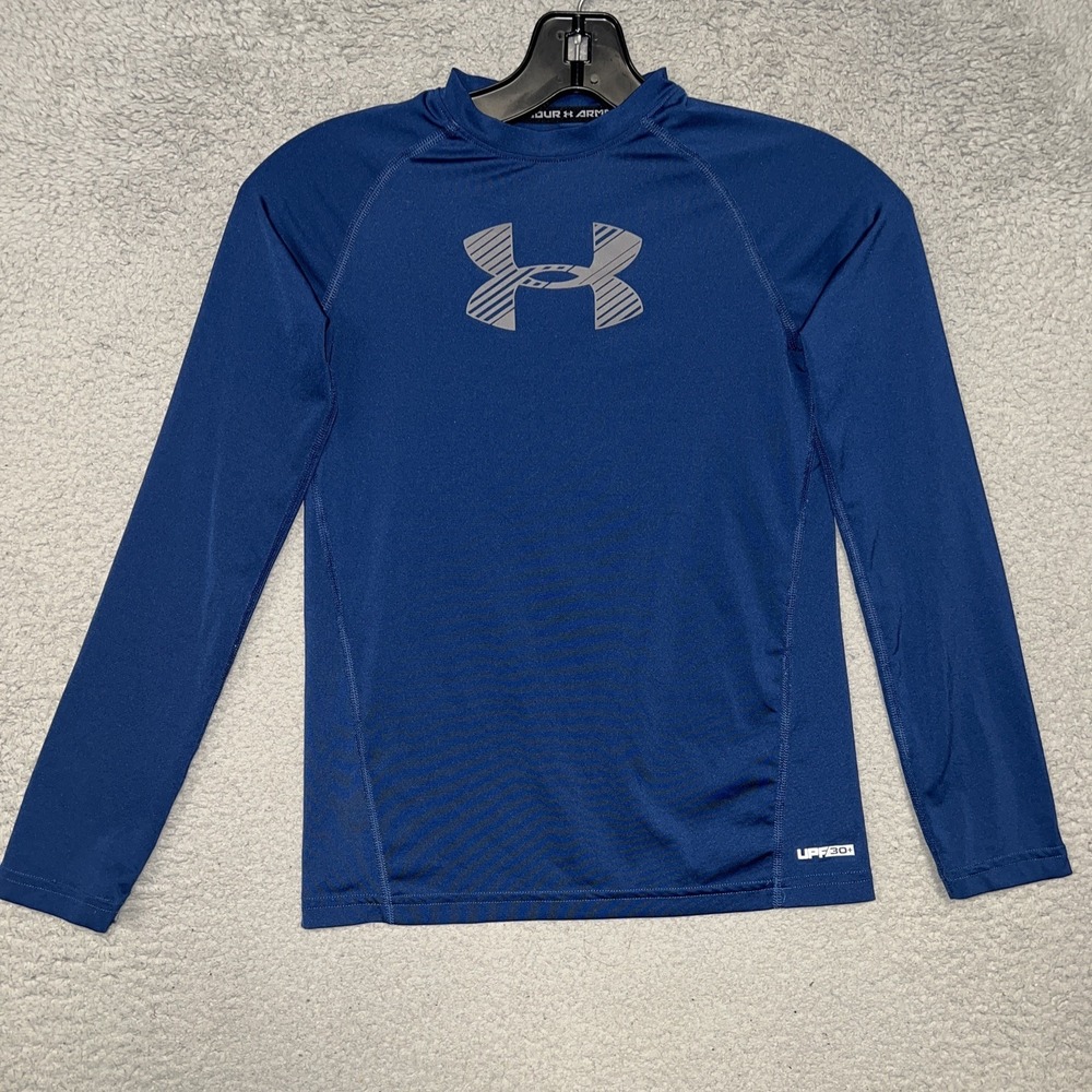Under Armour Fitted Shirt Youth Size M Blue Heat Gear Compression Long Sleeve